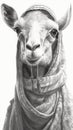 Hyperrealistic illustration in pencil of Llama dressed as a monk, mystical image, peruvian llama