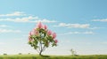 Hyperrealistic Illustration Of A Pink Azalea Tree In A Serene Green Field