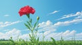 Hyperrealistic Illustration Of A Playful Carnation In A Vibrant Green Field