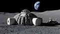 Lunar Habitat Dome: Regolith-Covered Base with Earth View Royalty Free Stock Photo