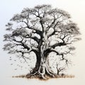 Baobab Tree Drawing: A Simple And Incomplete Child\'s Sketch Royalty Free Stock Photo