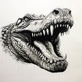 Hyperrealistic Ink And Pencil Drawing Of A Crocodile\'s Mouth