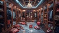 hyperrealistic luxury walk-in closet full of designer bags and shoes scattered on the floor