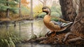 Hyperrealistic Mallard Duck In Forest Acrylic Painting Royalty Free Stock Photo