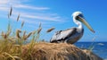 Hyperrealistic Marine Life: A Bird Sitting On Tall Grass