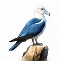 Hyperrealistic Marine Life Illustration Of Blue And White Bird On Stump