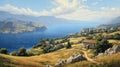 Hyperrealistic Mediterranean-inspired Painting Of A Valley By The Sea