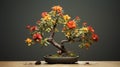 Hyperrealistic Orange Bonsai Tree With Red Flowers - 8k Resolution