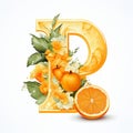 Hyperrealistic Orange Letter With Floral Elements