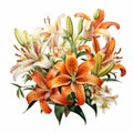 Hyperrealistic Orange Lily Bouquet: Vector Illustration With Scattered Composition