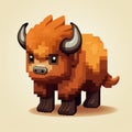 Hyperrealistic Orange Pixel Bison: A Detailed Minecraft Character Illustration