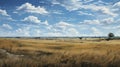 Midwest Grassland Hyperrealistic Painting Of Expansive Prairie With Blue Sky