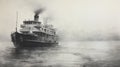 Encaustic And Photorealism: A Hyperrealistic Painting Of A Ferry Sailing Through Fog