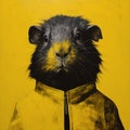 Hyperrealistic Painting Of Guinea Wearing Yellow Jacket With Urban Grittiness