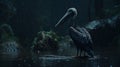 Hyperrealistic Pelican In The Rain: A Cinematic Rendering Of Indonesian Art