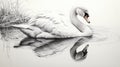 Hyperrealistic Pencil Drawing Of A White Swan In Pond Royalty Free Stock Photo