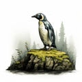 Hyperrealistic Penguin Illustration In Ink-wash Style By Faol