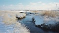 Snow Covered Grass: A Hyperrealistic Rendering Of Dutch Seascapes Royalty Free Stock Photo