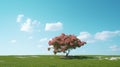 Hyperrealistic Pink Azalea Tree In A Serene Green Landscape