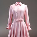 Hyperrealistic Pink Shirt Dress With Bow Tie - Zbrush Style