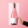 Hyperrealistic Pink Wine Bottle Mockup With Empty White Label