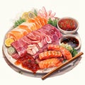 Hyperrealistic Plate Of Sashimi, Salad, And Sauces: Multilayered Realism In Aurorapunk Style