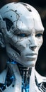 Incomplete Humanoid Android In White Porcelain Skin - Close Up Portrait Photo Royalty Free Stock Photo