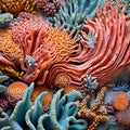 Hyperrealistic portrayal of a vibrant coral colony Royalty Free Stock Photo