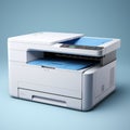 Hyperrealistic Precision: White Printer On Blue Background