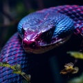 Hyperrealistic Purple And Blue Snake In Dark Foliage