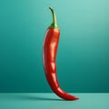 Hyperrealistic Red Chili Pepper Illustration On Turquoise Background Royalty Free Stock Photo