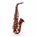 Hyperrealistic Red Saxophone On White Background