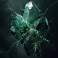 Abstract emerald crystal with internal energy arcs, hyperrealistic rendering, science concept Royalty Free Stock Photo