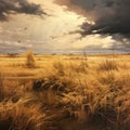 Hyperrealistic Rendering Of A Stormy Wheat Field Royalty Free Stock Photo