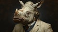 Hyperrealistic Rhino Mask In Steampunk Style With Headphones