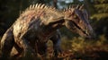 Hyperrealistic Saurophaganax In Unreal Engine 5: Dark Crimson And Bronze Dinosaur With Scorpion Tail Royalty Free Stock Photo