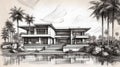 Hyperrealistic Sketch Of Luxury Tropical Villa Facade