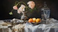 Hyperrealistic Still Life Painting With Fruits And Florals