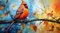Hyperrealistic Street Art: Vibrant Cardinal On Fall Branch