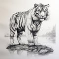 Hyperrealistic Tiger Drawing On Rock: Detailed Linework And Elegant Inking Techniques