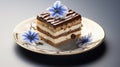 Hyperrealistic Tiramisu Cake With Blue Sakura Flower Slice Royalty Free Stock Photo