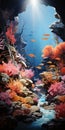 Hyperrealistic Underwater Scene With Corals And Sun