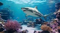 Hyperrealistic Underwater Shark Swimming In Vivid Ocean Reef