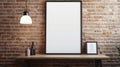 Hyperrealistic Urban Industrialism: Empty Frame With Lamp On Wooden Table Royalty Free Stock Photo
