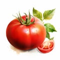 Hyperrealistic Vector Art: Vibrant Red Tomato With Leaf