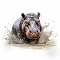 Hyperrealistic Vector Illustration Of A Running Hippo
