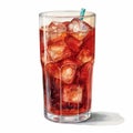 Hyperrealistic Watercolor Illustration Of A Glass Of Red Iced Tea
