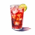 Hyperrealistic Watercolor Illustration Of Iced Tea With Lime