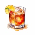 Hyperrealistic Watercolor Illustration Of Whiskey Sour With Tea