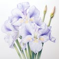 Hyperrealistic Watercolor Iris With White Snowflake Flowers